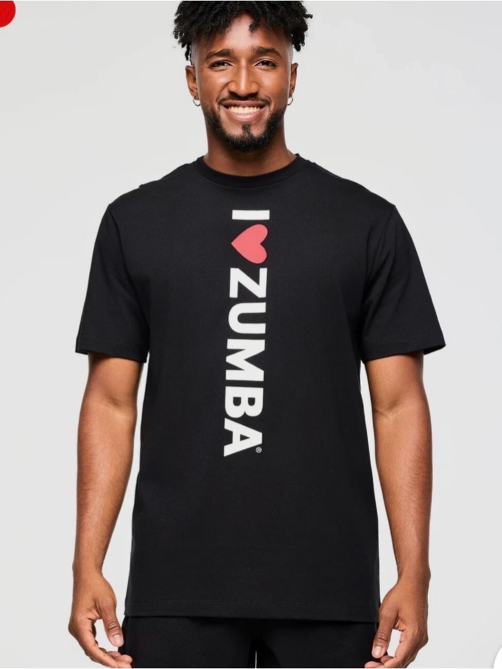 Zumba Fitness Black Tee with Pink Heart and White Vertical ZUMBA Logo